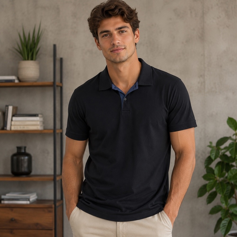 Daniel Hechter Paris Mens Black Pima Cotton Tencel Polo Shirt XL Short Sleeve